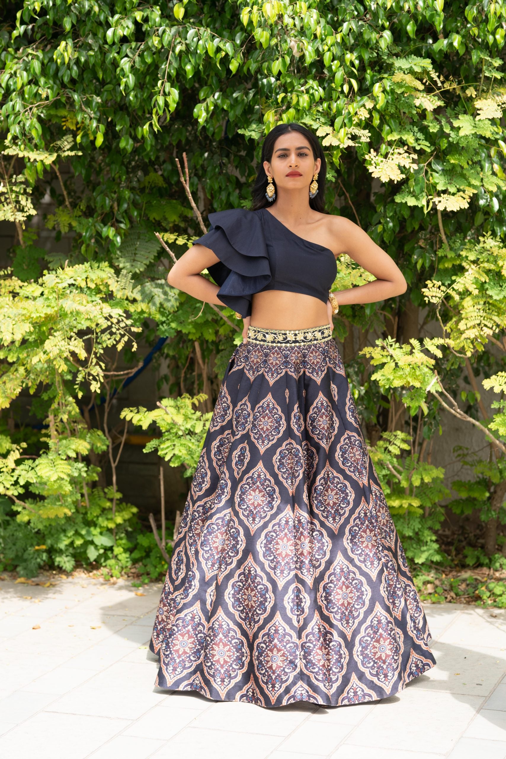 Navy Blue Kaya Printed Lehenga Set image 1