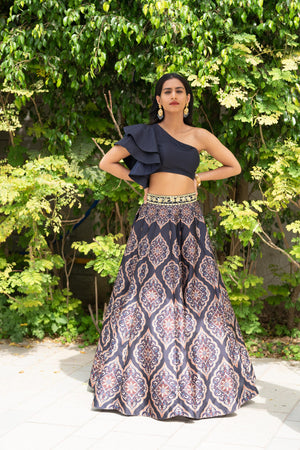 Navy Blue Kaya Printed Lehenga Set image 1