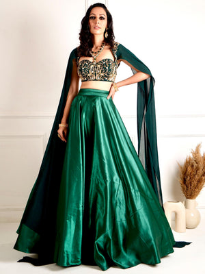 Green Meera Drape Lehenga Set image 8