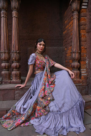 Gray Drape Lehenga Set image 5