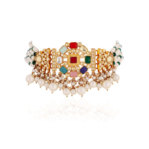 Gold Finish Jadtar Choker Set With Jhumki image 3