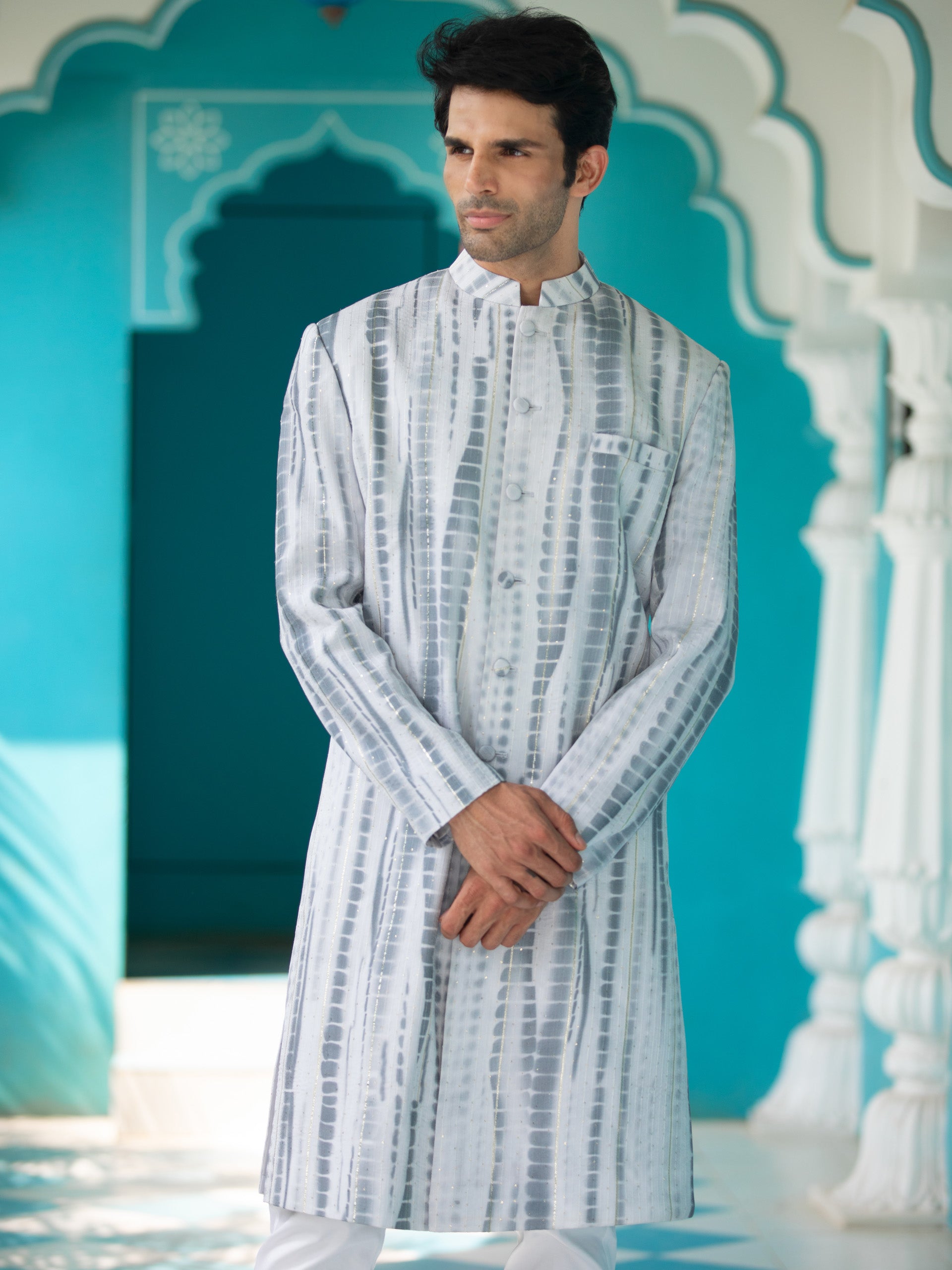 Grey Sherwani Set image 6