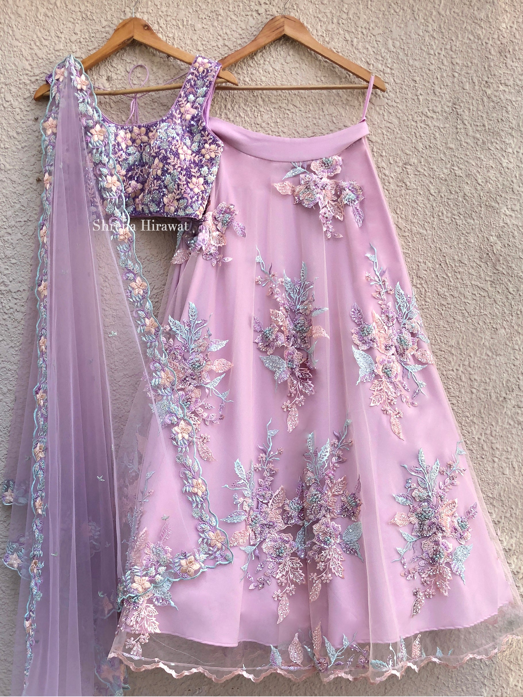 Lilac Lehenga Set with Hand Embroidered Blouse image 0