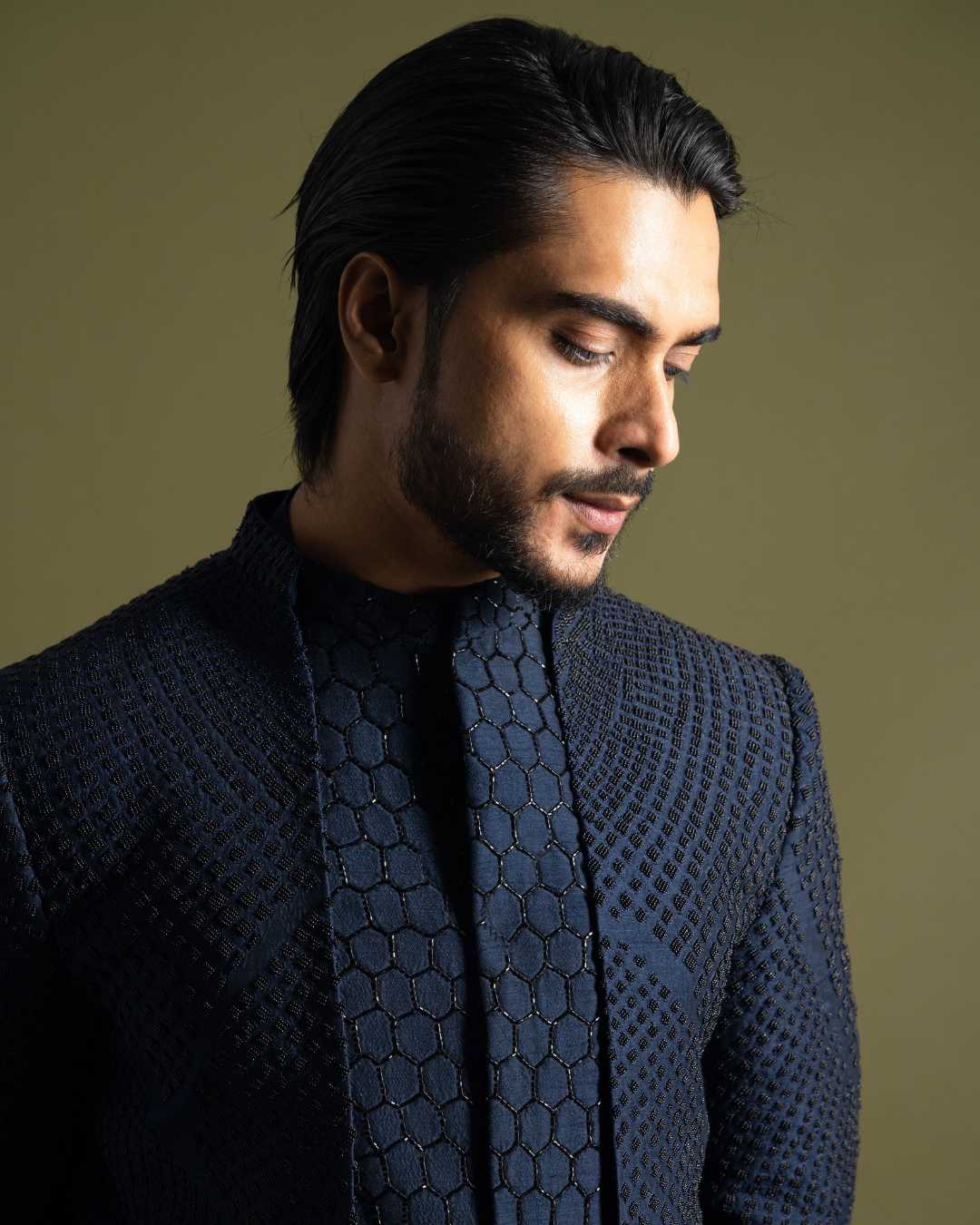 Navy Blue Achkan Kurta and Pants image 2