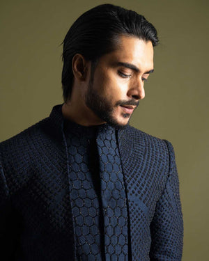 Navy Blue Achkan Kurta and Pants image 2