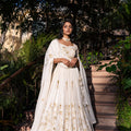 Off-White Georgette Crepe Pearl Embroidered Lehenga Set image 0