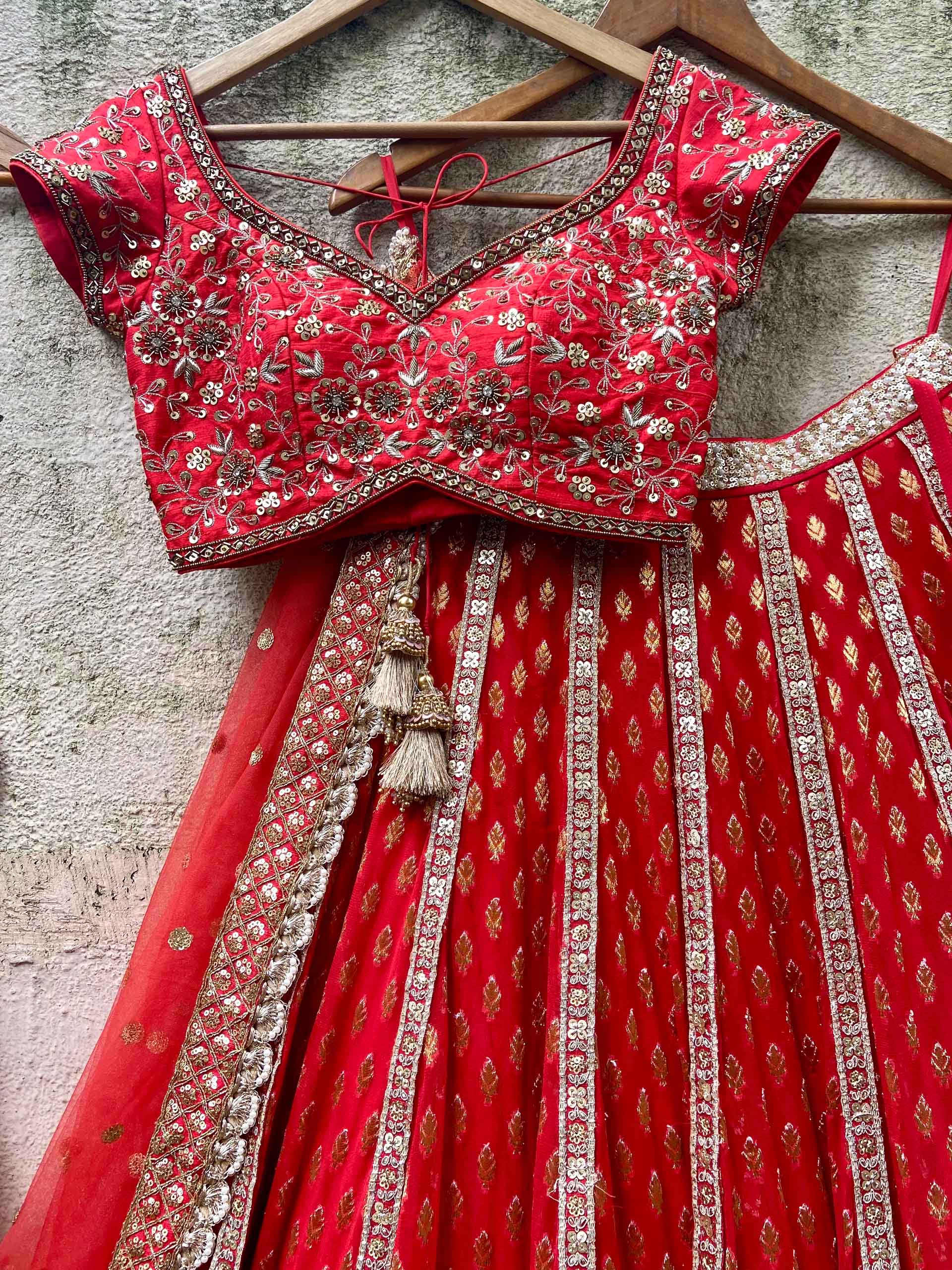Red Bridal Sharmily Embroidered Lehenga Set image 1