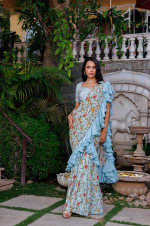 Baby Blue Pre-Drape Georgette Saree image 0
