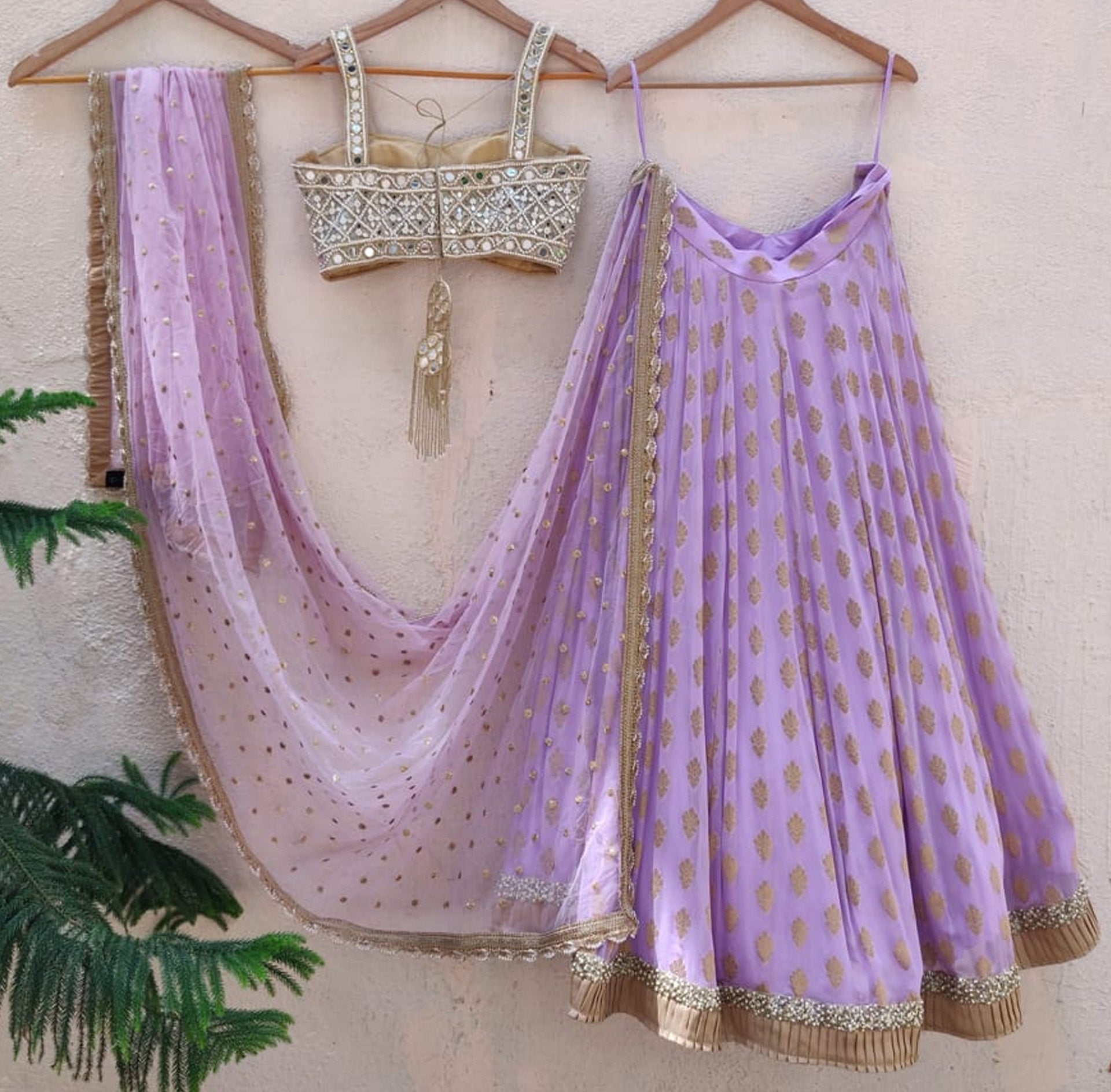 Lavender Butti Lehenga Set image 1