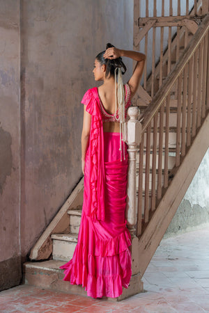 Rosy Draped Saree image 3