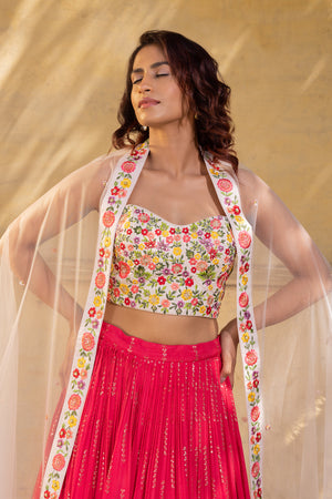 Pink Georgette Thread Work Lehenga Set image 5