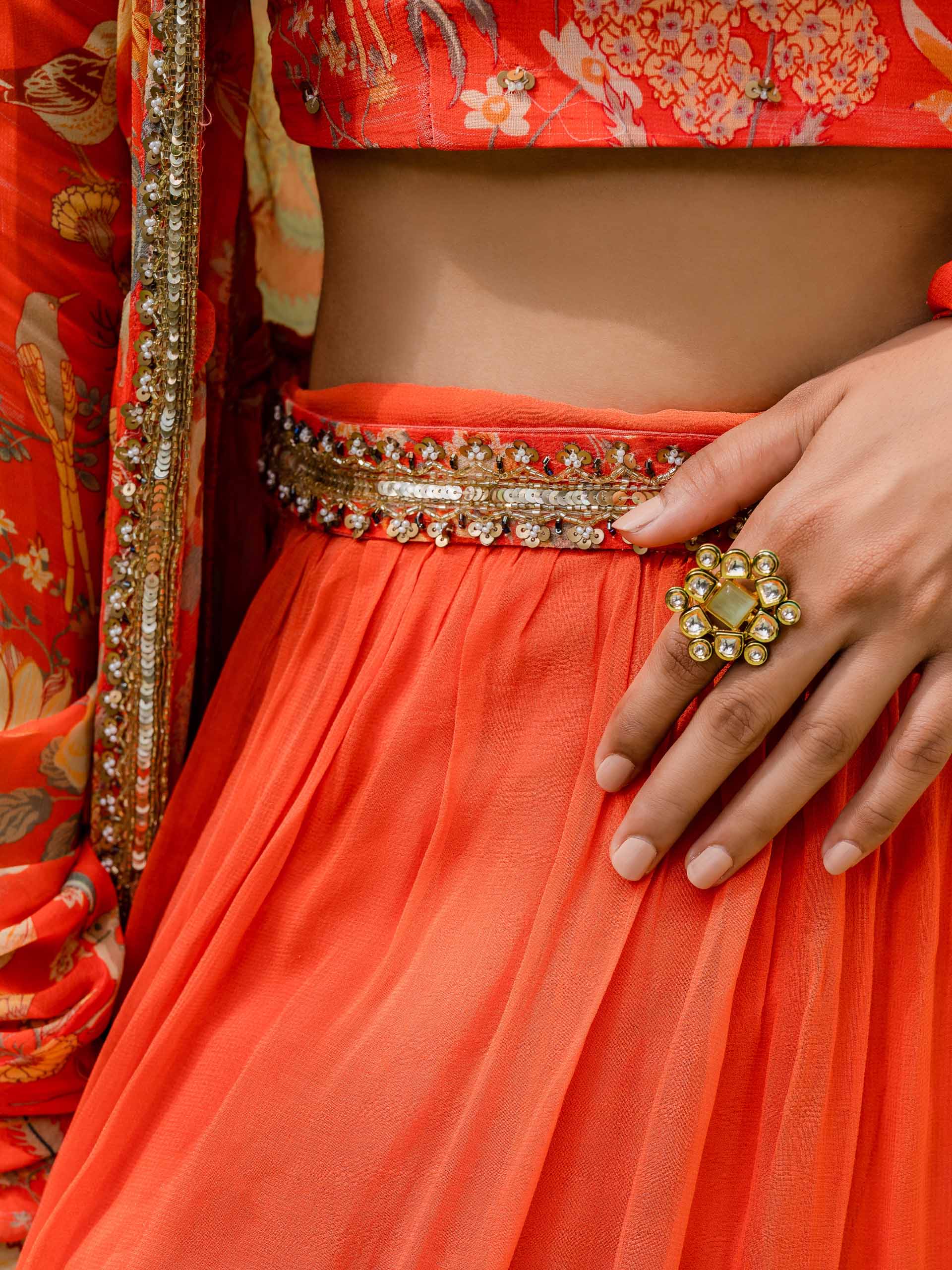 Rust Orange Garden Lehenga Set with Cape image 2