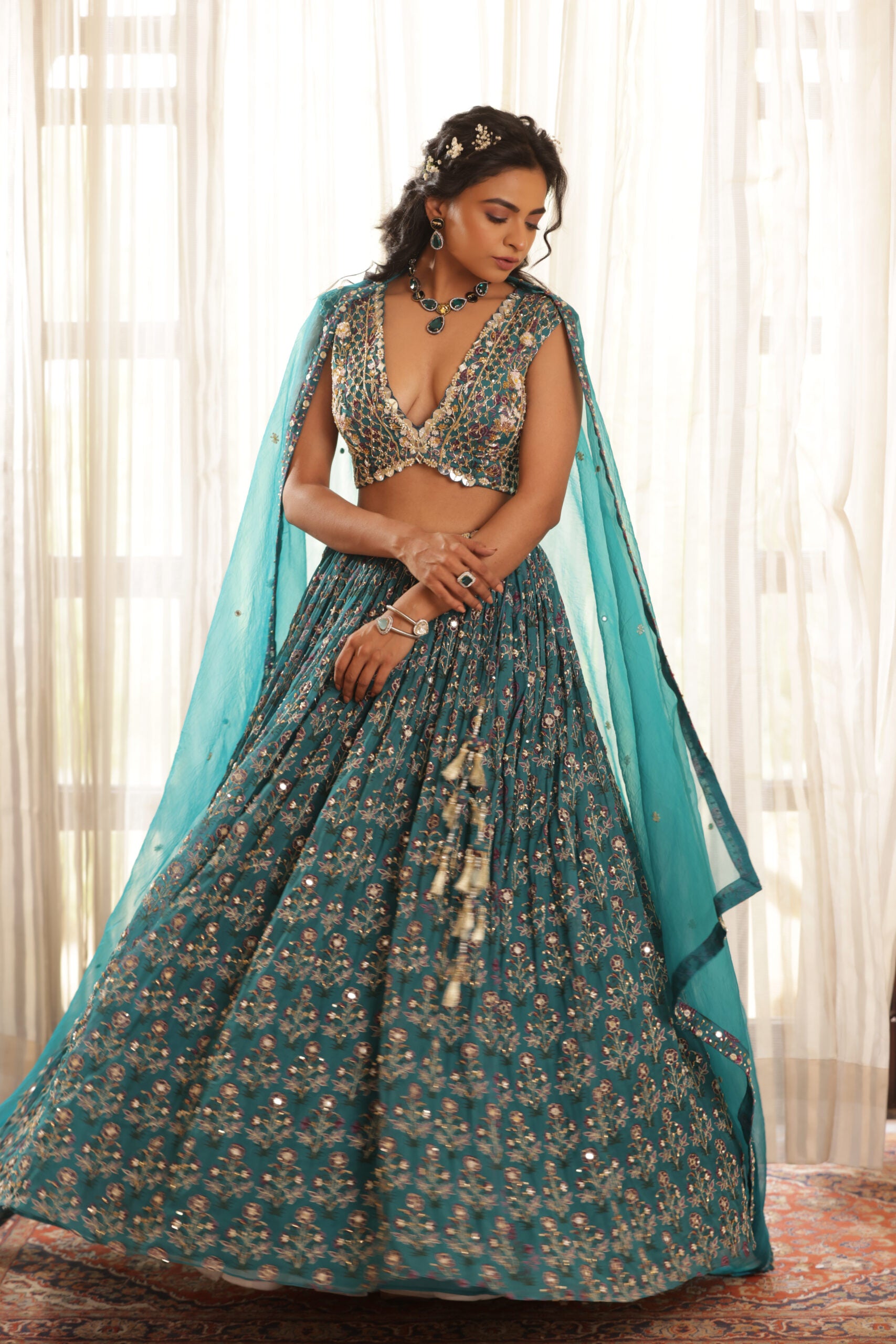 Embroidered Chiffon Lehenga image 7