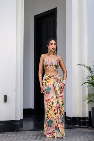 Flora Highlight Bralette Paidawn With Dhoti Skirt And Applique Cape Set image 3