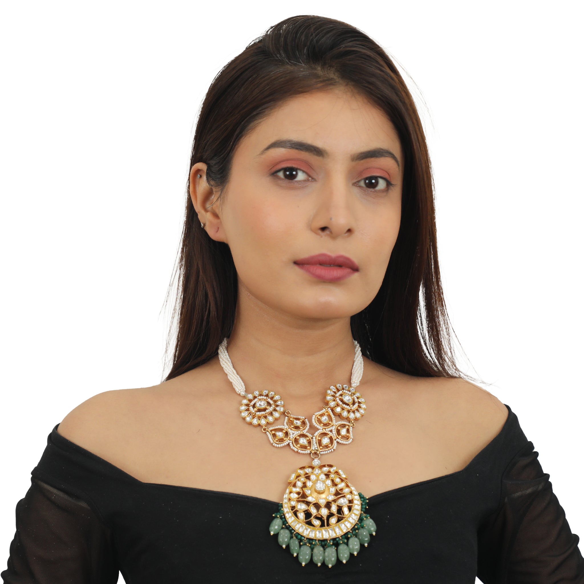 Sea Green With White Long Necklace Set image 4
