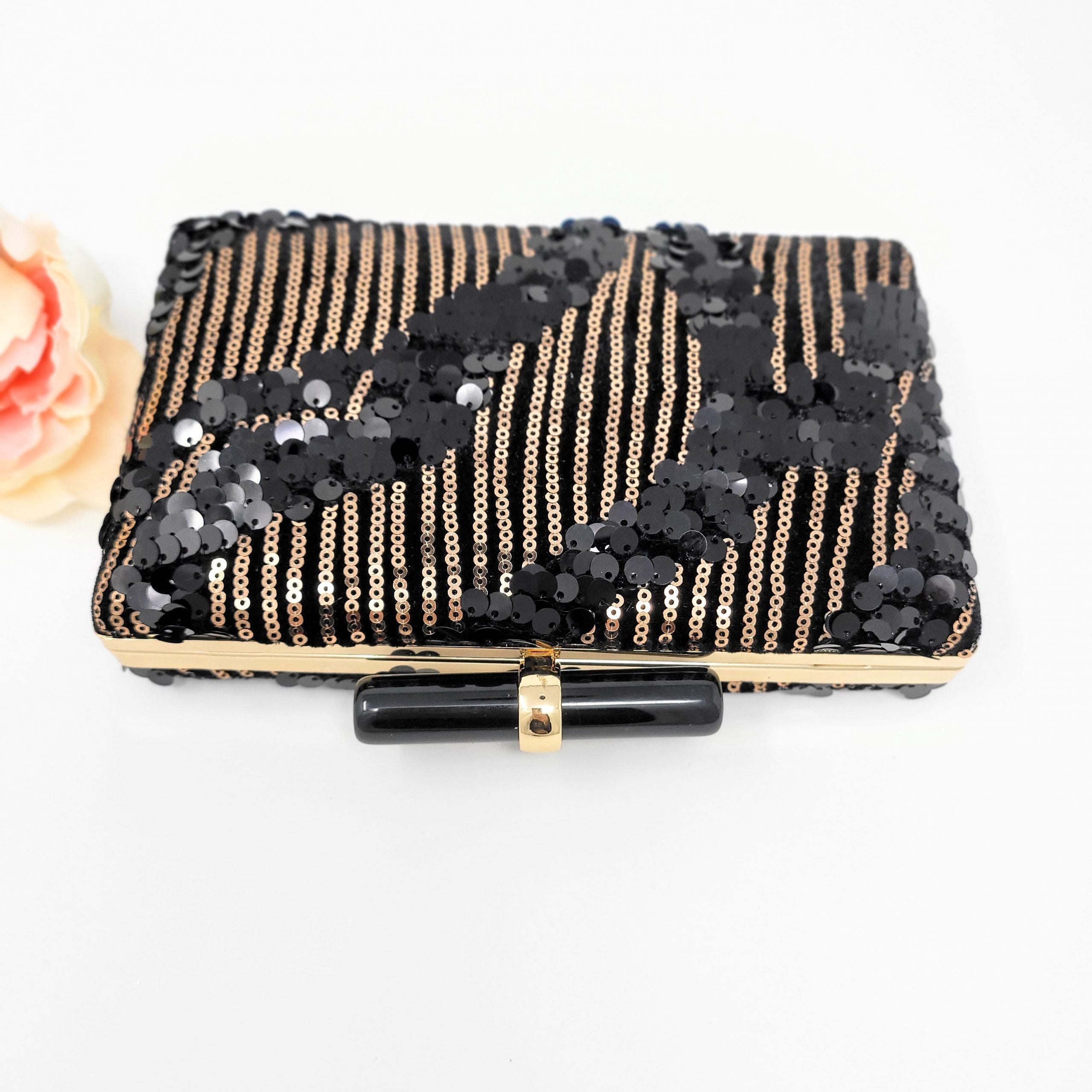 Black and Gold Sequins Embroidered Clutch image 1
