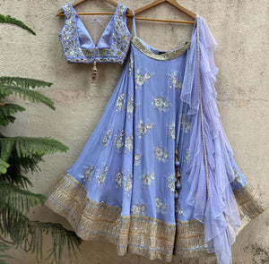 Periwinkle Blue Butti Lehenga Set image 5