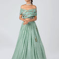 Sea Green Off Shoulder Lehenga Set image 0