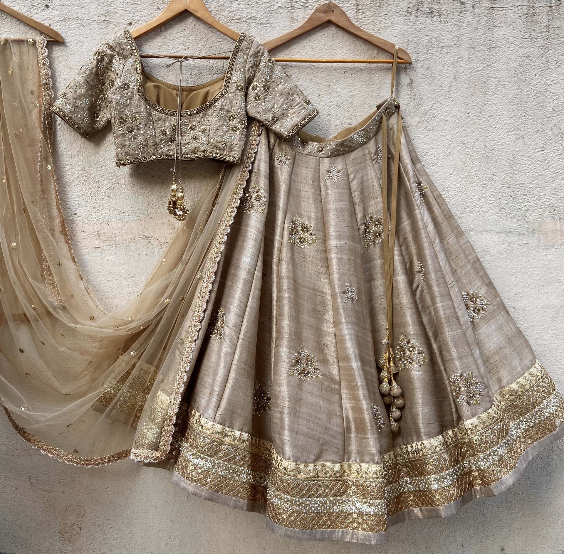 Tan Embroidered Lehenga Set image 1