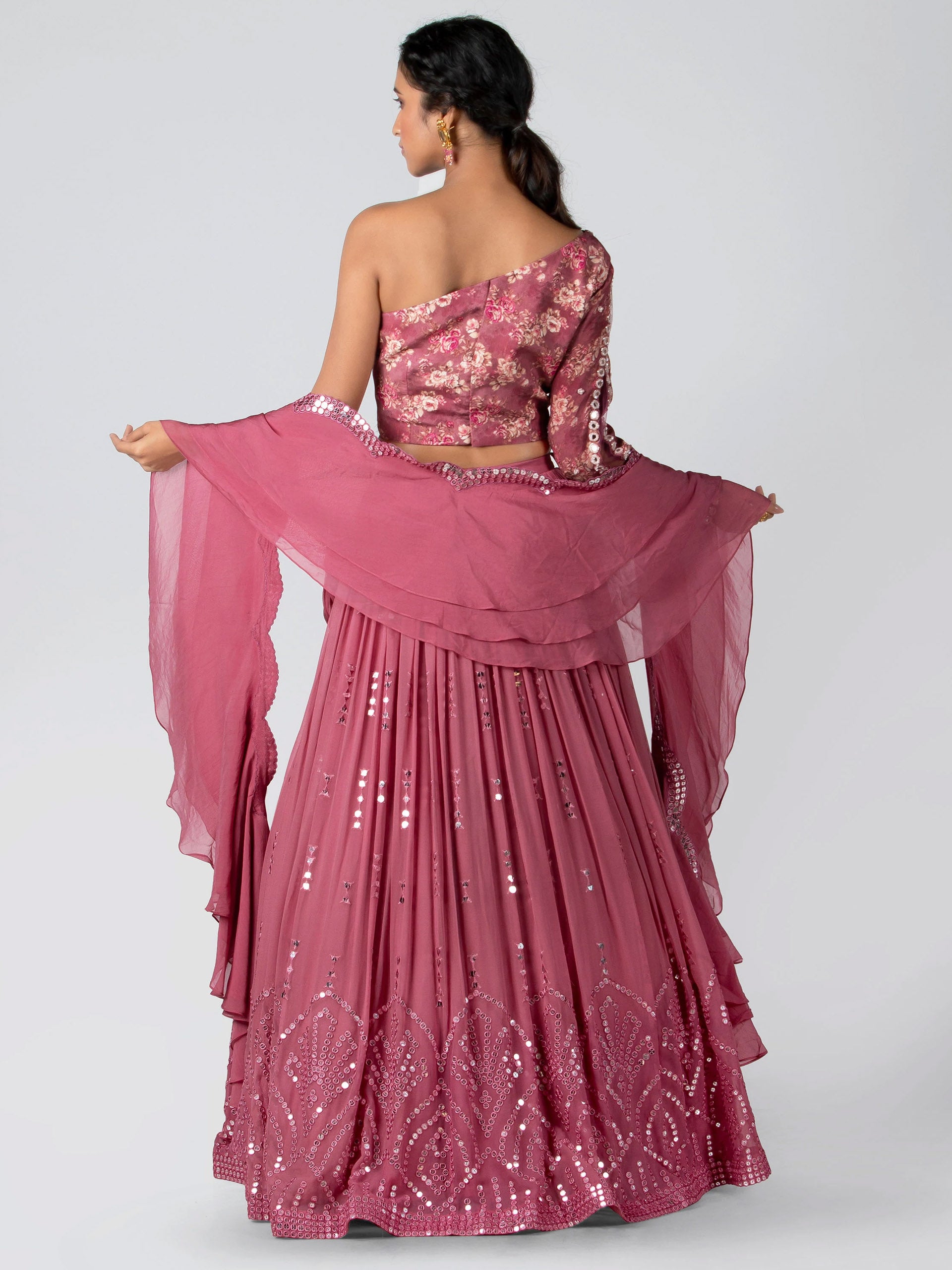 Mauve One Shoulder Lehenga Set image 1