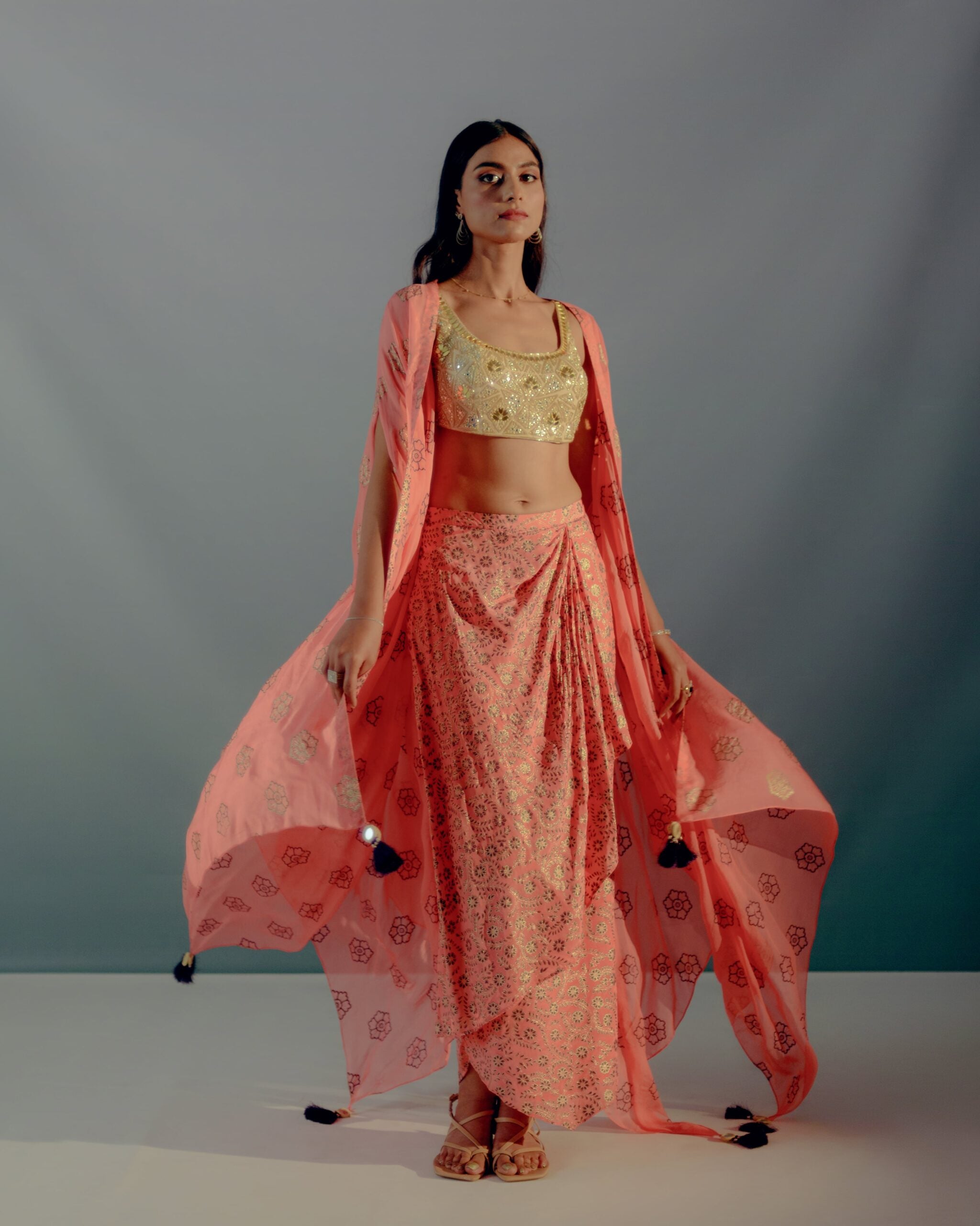 Coral foil Cape And Skirt Set image 6