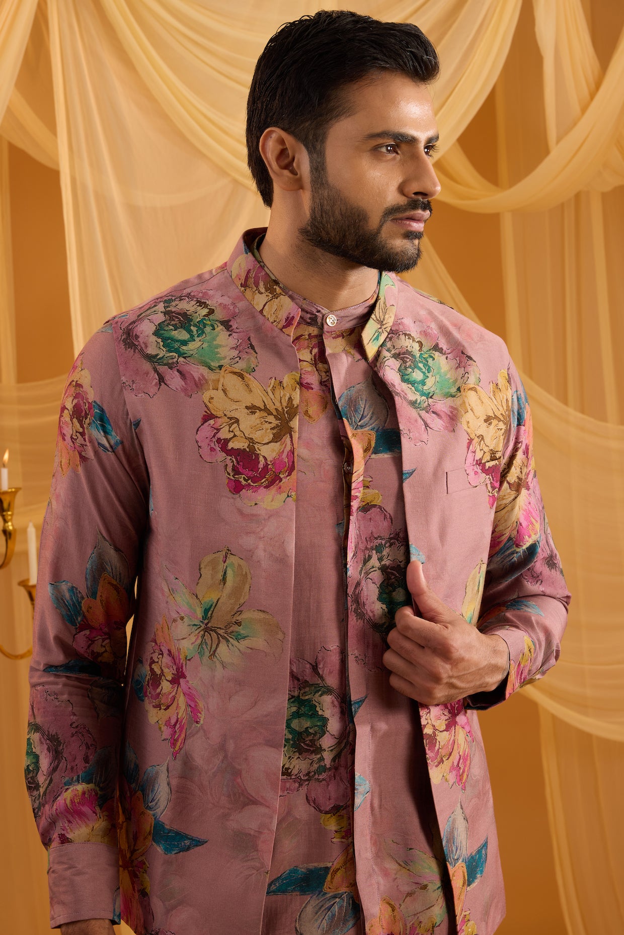 Lilac Floral Print Indowestern Set image 1