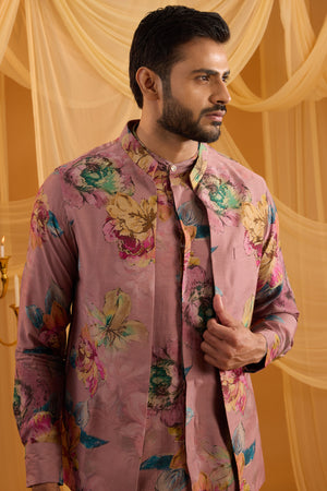 Lilac Floral Print Indowestern Set image 1