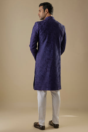 Navy Blue Embroidered Sherwani Set image 2