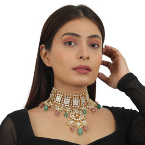 Pestel Pink And Sea Green Heavy Necklace Set image 5