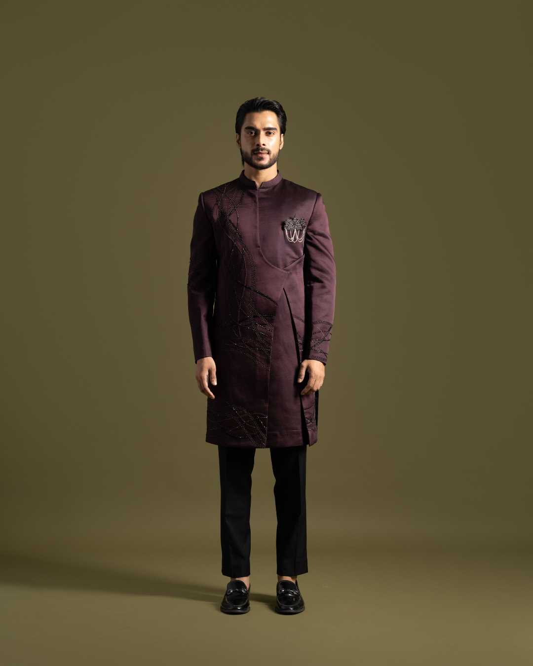 Wine Colour Achkan Set - S image
