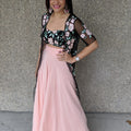 Black Floral Embroidered Jacket Blouse with Pink Palazzo Pants image 0