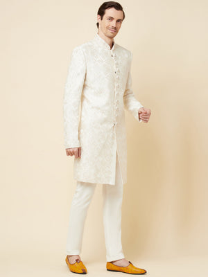 Classic White Embroidered Sherwani Set image 5