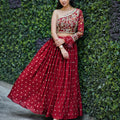 Red Lehenga with One Shoulder Blouse image 0