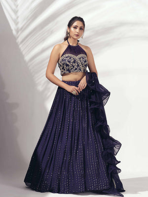 Purple Lehenga Paired With Blouse And Dupatta - L image