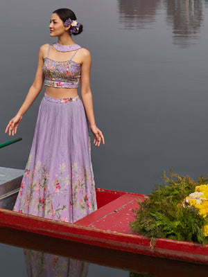 Lavender Floral Lehenga Set - M image