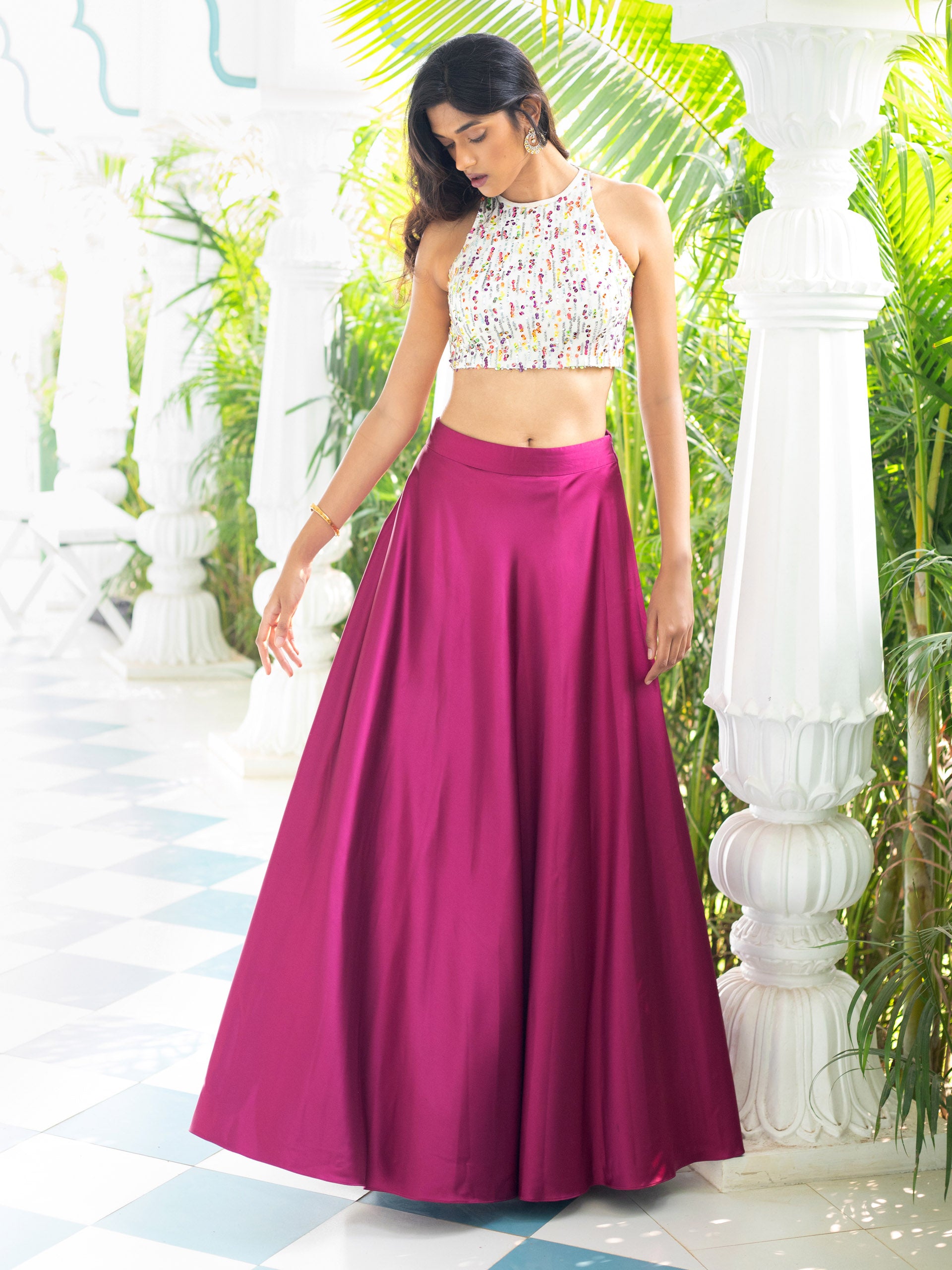 White Incut Multi Sequins Blouse With Pink Bridal Lehenga image 4