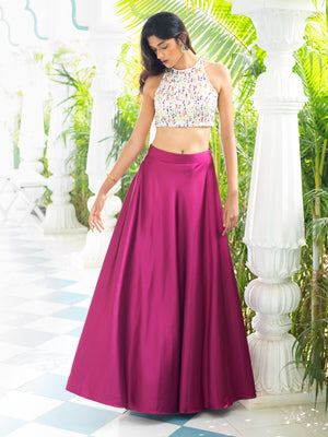 White Incut Multi Sequins Blouse With Pink Bridal Lehenga image 4