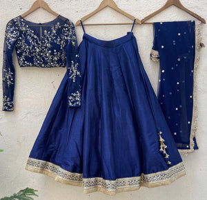 Midnight Blue Mirror Lehenga Set - M image