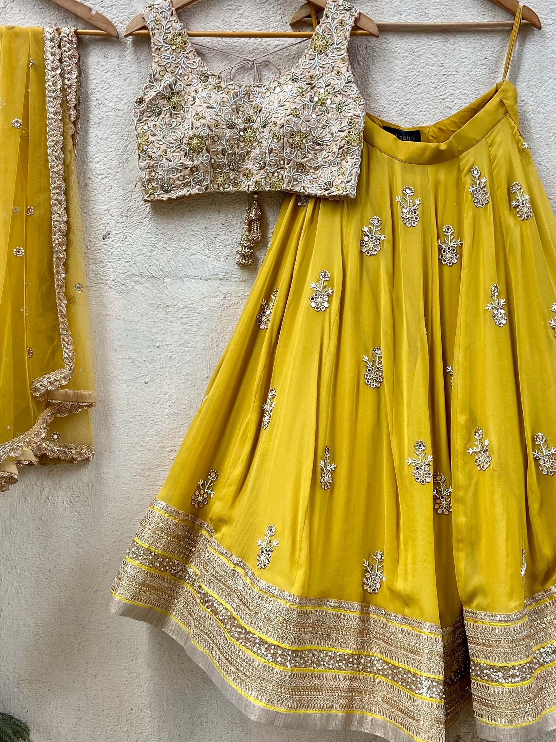 Mustard and Beige Mirror Lehenga Set image 0