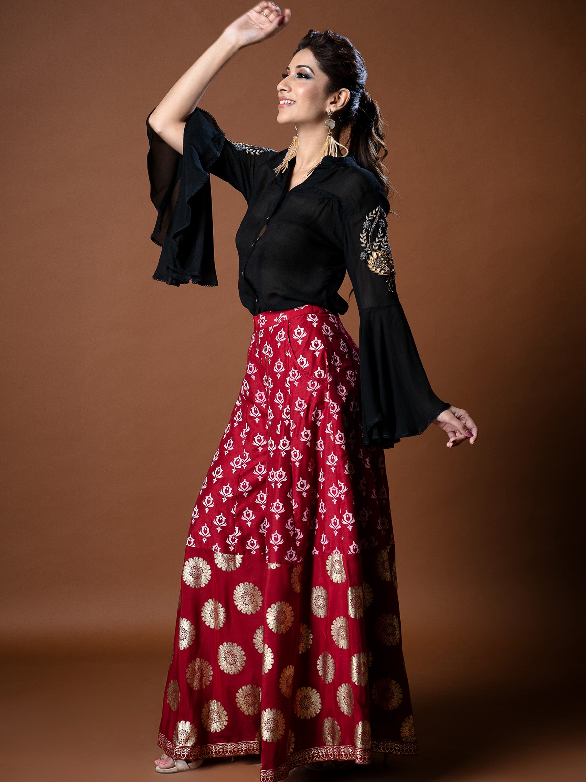 Red Black Pallazo Set - XL image