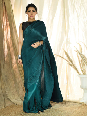 Teal Green Fringe Saree Set - Custom image