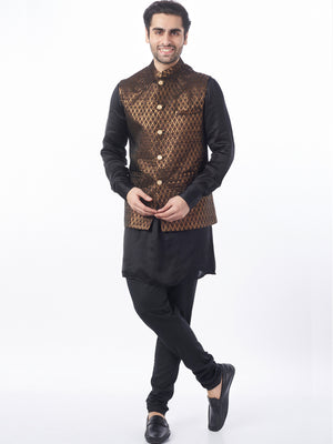 Black Gold Brocade Bundi Jacket Set - Custom image