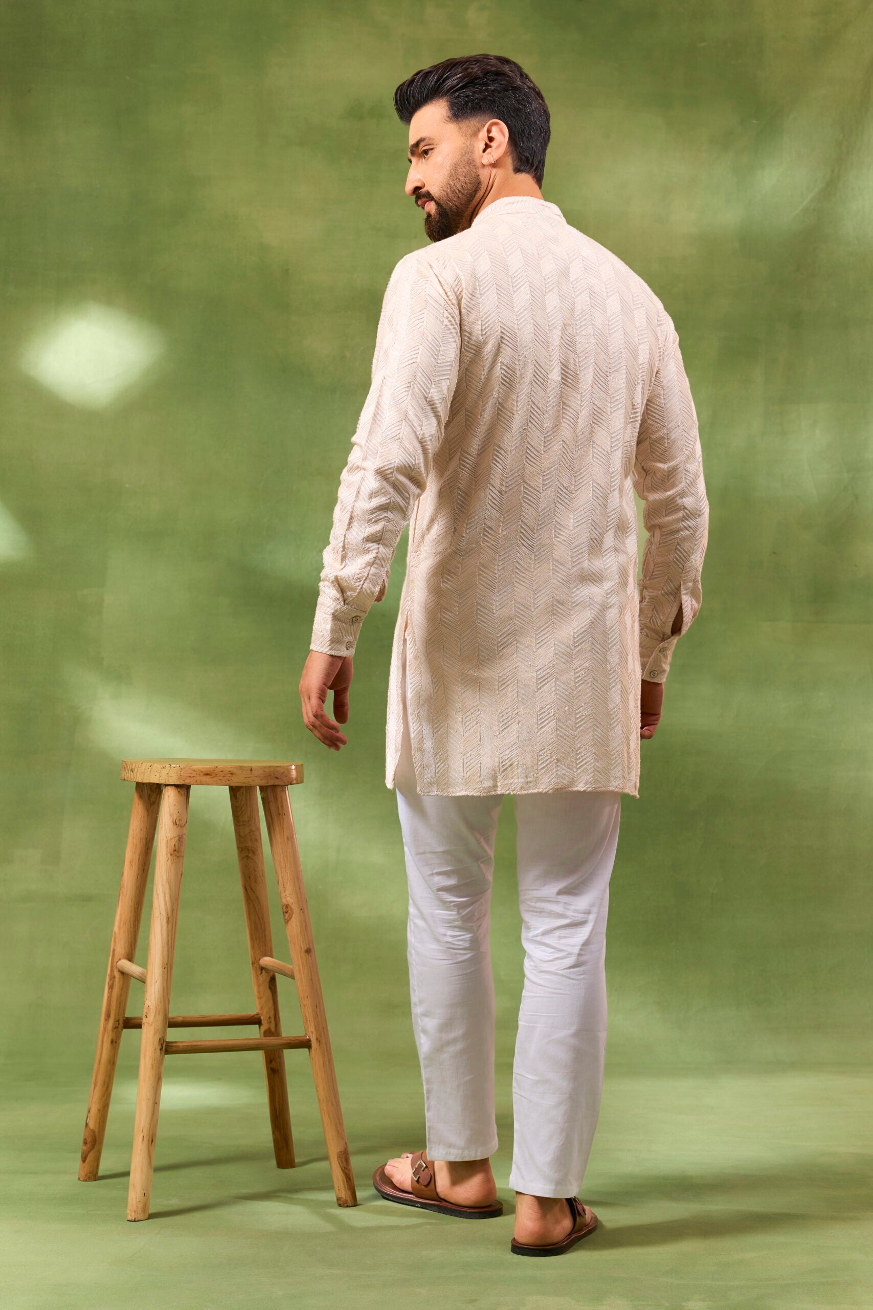 Beige Geometric Embroidered Kurta Set image 1