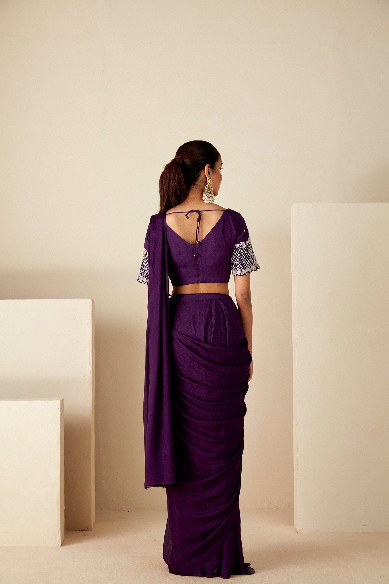 Purple Pre-Drape Saree Ensemble image 4