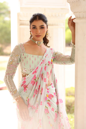 Floral Printed Pre-Drape Saree image 8