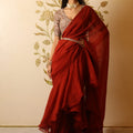 Rustic Red Organza Ruffle Saree Set image 0