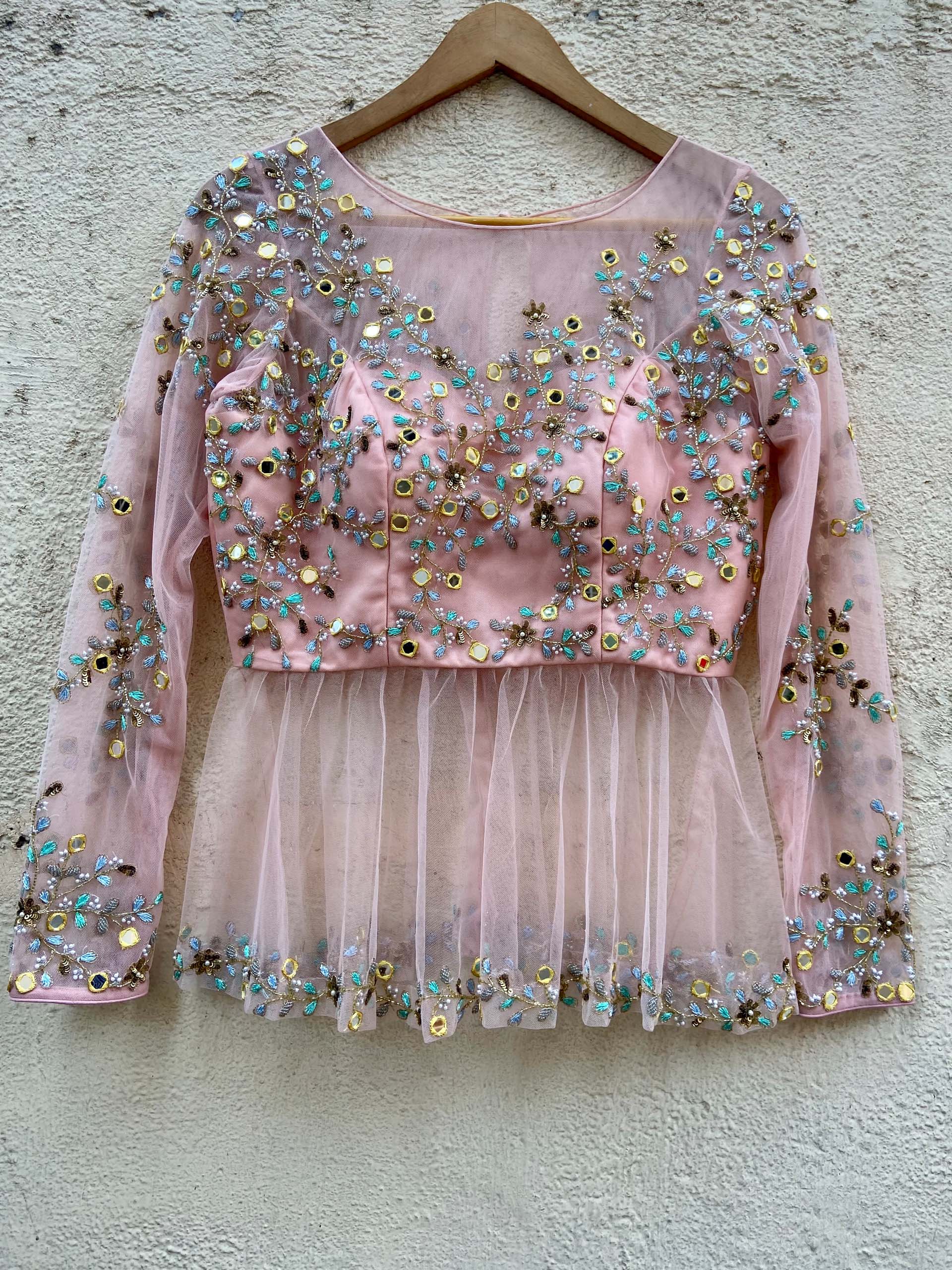 Baby Pink Peplum Lehenga with Powder Pink Dupatta image 1