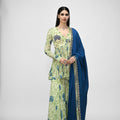 Peacock Highlighted Peplum Kurta Paired with Peacock Sharara Pants With Embroidered Dupatta image 0