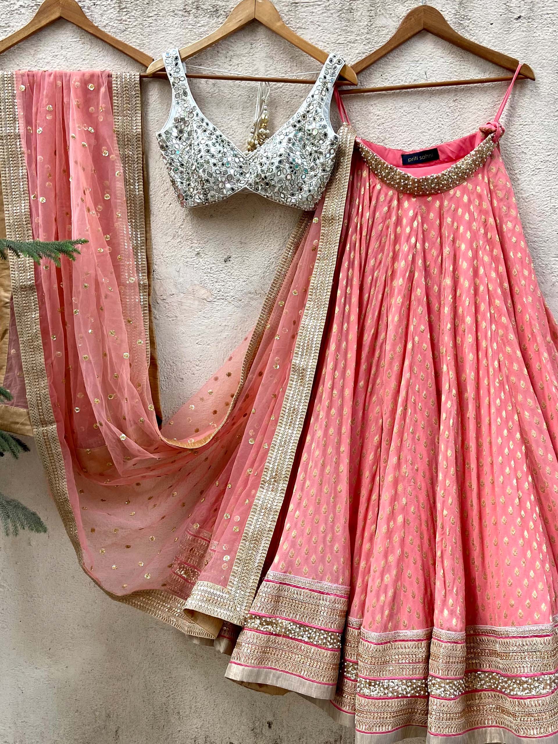 Coral Ivory Mirror Lehenga Set image 0