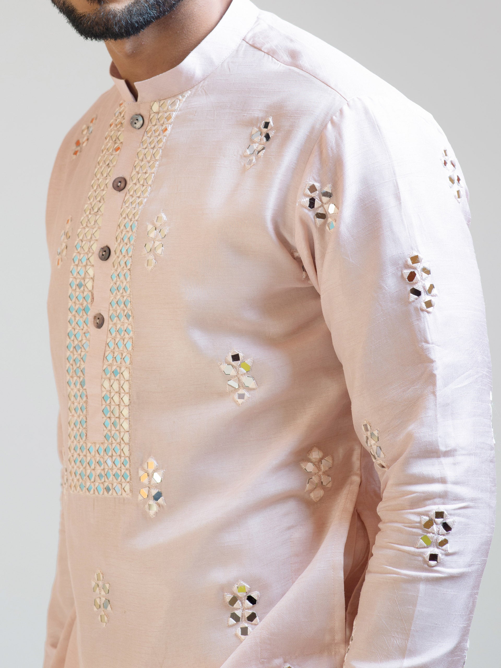 Baby Pink Mirror Work Kurta Set image 2